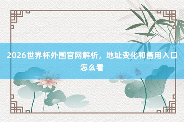 2026世界杯外围官网解析，地址变化和备用入口怎么看