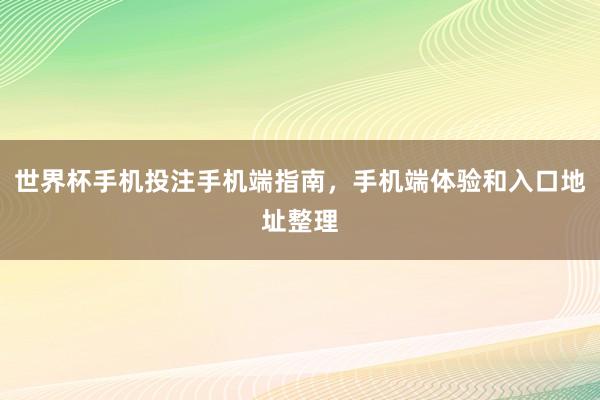 世界杯手机投注手机端指南，手机端体验和入口地址整理
