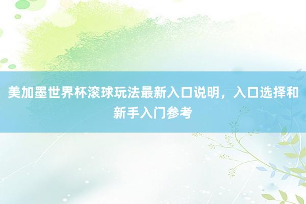 美加墨世界杯滚球玩法最新入口说明，入口选择和新手入门参考