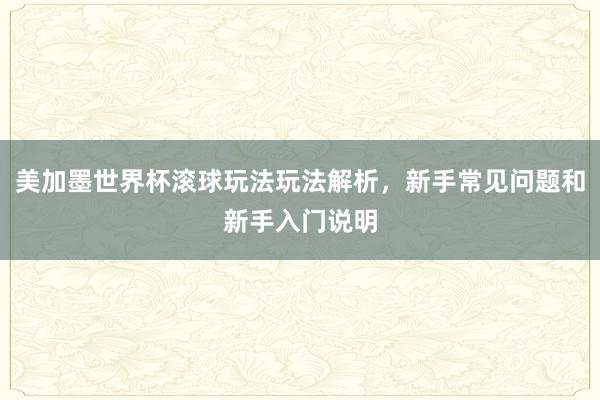 美加墨世界杯滚球玩法玩法解析，新手常见问题和新手入门说明