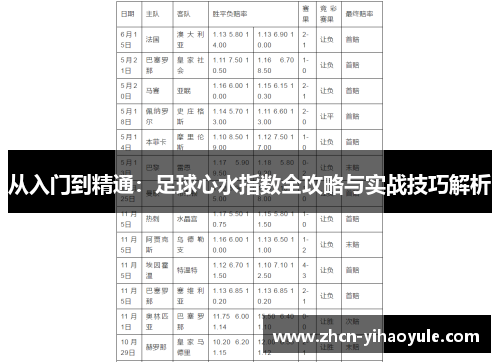 从入门到精通：足球心水指数全攻略与实战技巧解析